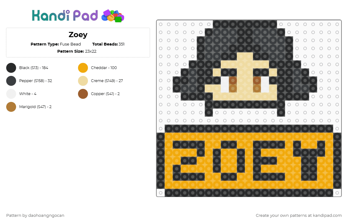 Zoey - Fuse Bead Pattern by daohoangngocan on Kandi Pad - black,orange