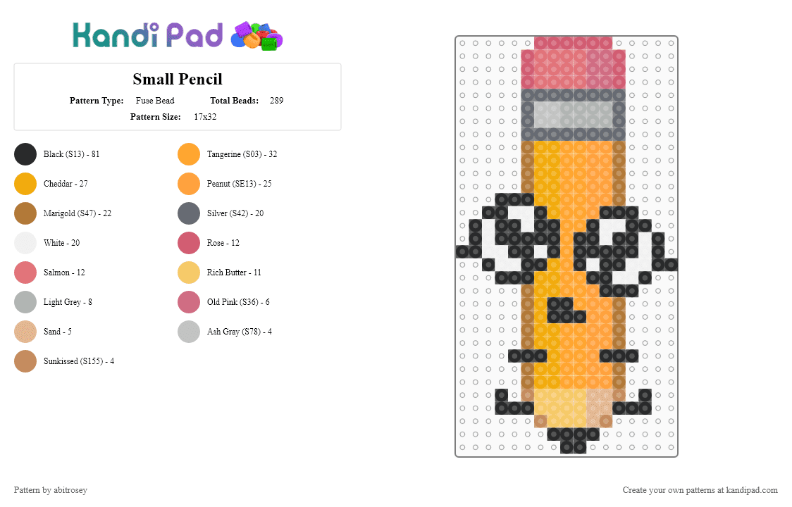 Small Pencil - Fuse Bead Pattern by abitrosey on Kandi Pad - tan,orange,object show,osc,bfdi,tpot,pencil