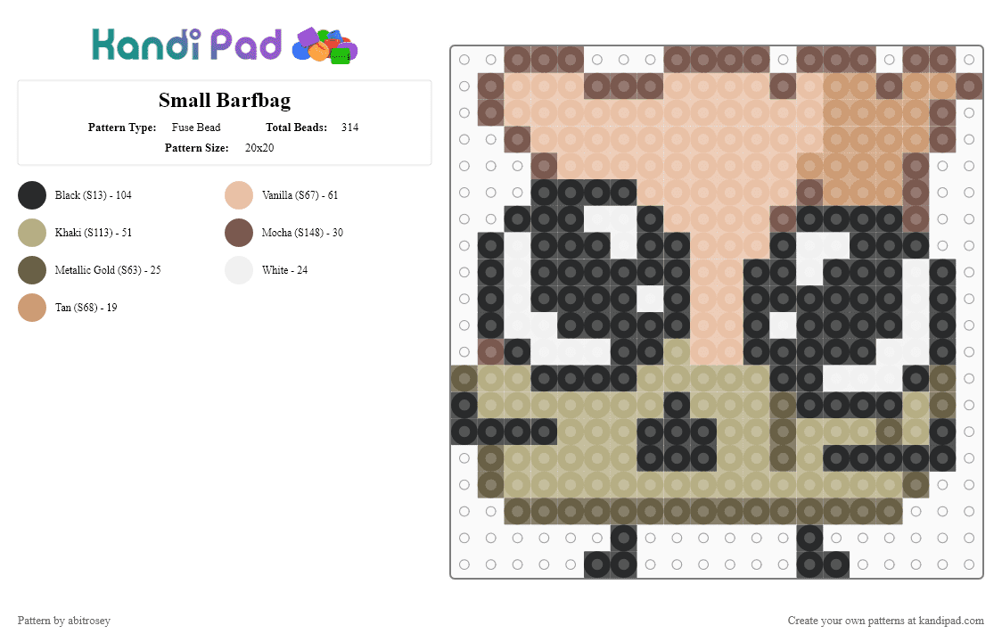 Small Barfbag - Fuse Bead Pattern by abitrosey on Kandi Pad - tan,beige,object show,osc,barfbag,bfdi,tpot