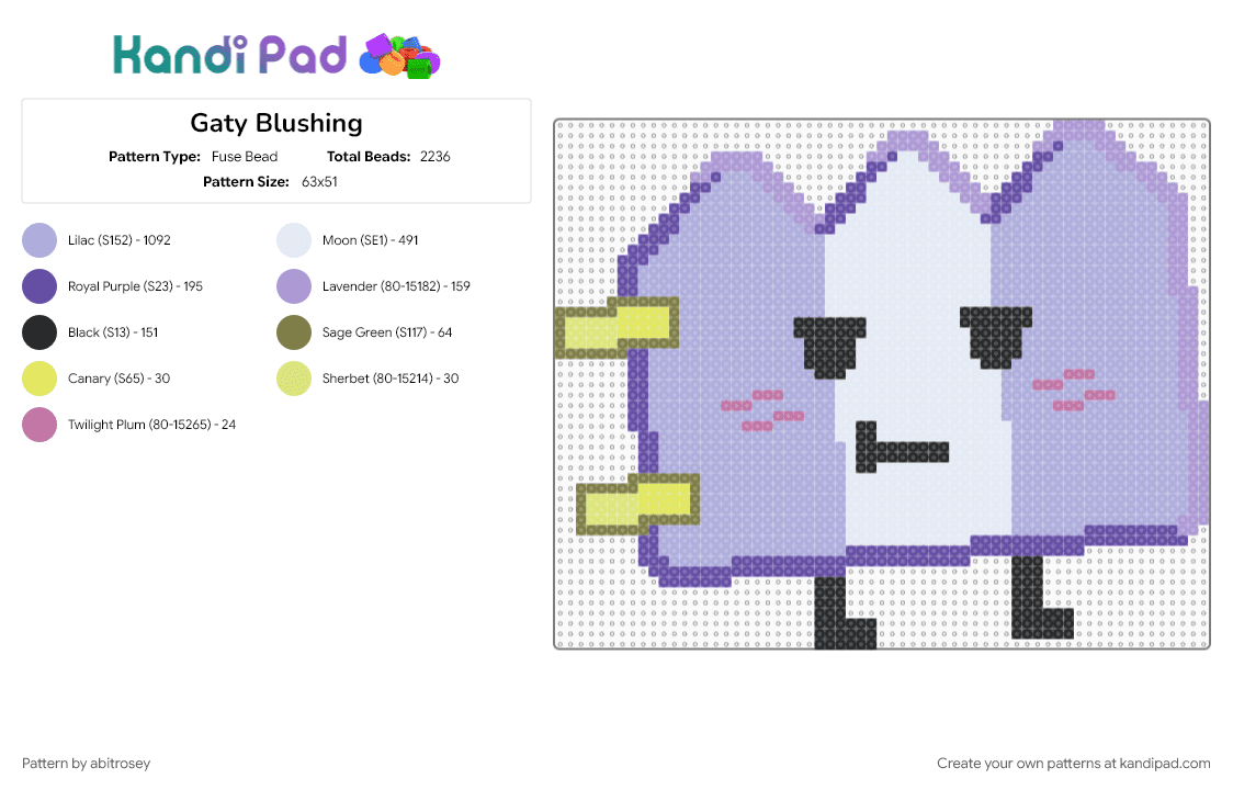 Gaty Blushing - Fuse Bead Pattern by abitrosey on Kandi Pad - bfdi, blush, gaty, object show, osc, pink, tpot