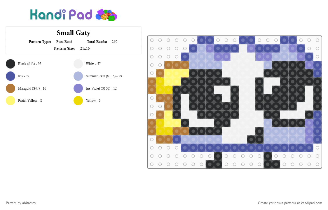 Small Gaty - Fuse Bead Pattern by abitrosey on Kandi Pad - purple,pink,object show,osc,gate,gaty,bfdi,tpot,periwinkle