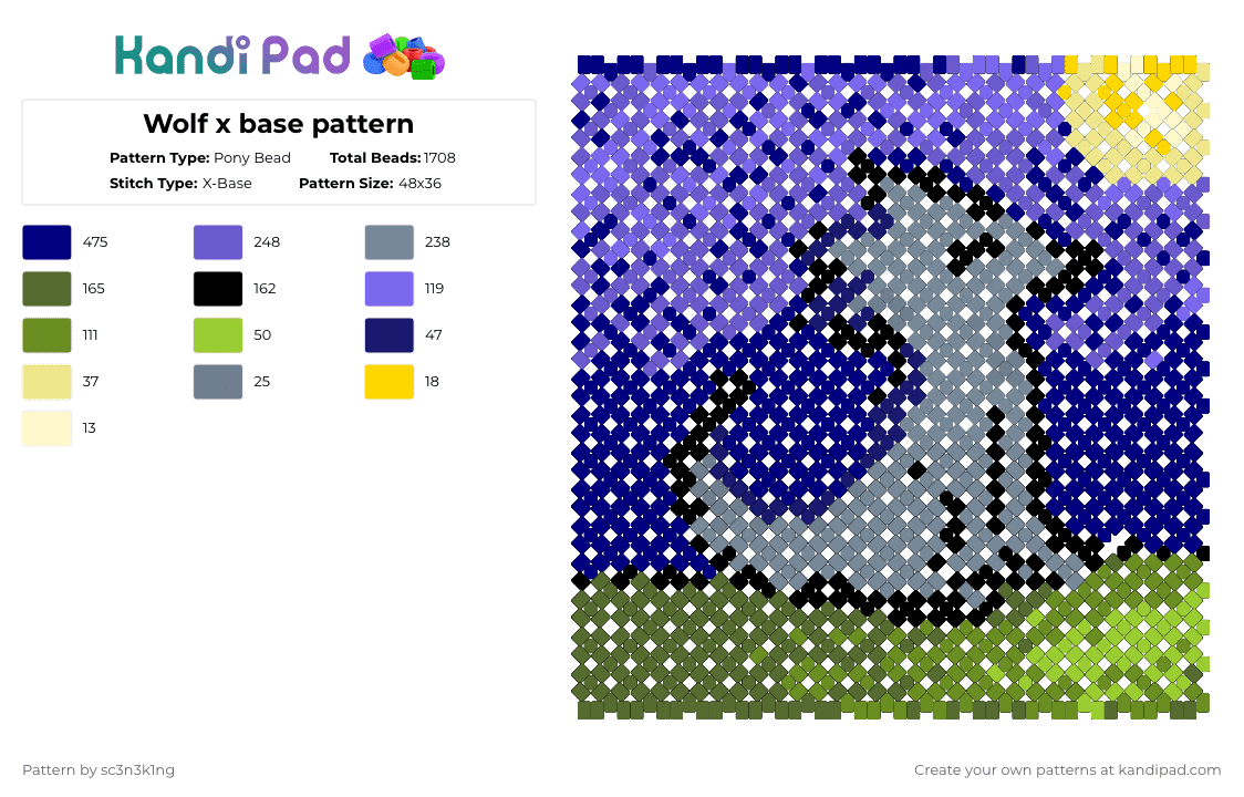 Wolf x base pattern - Pony Bead Pattern by sc3n3k1ng on Kandi Pad - gray,purple,blue