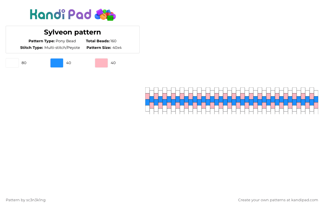 Sylveon pattern - Pony Bead Pattern by sc3n3k1ng on Kandi Pad - light blue,pink,eeveelutions,sylveon