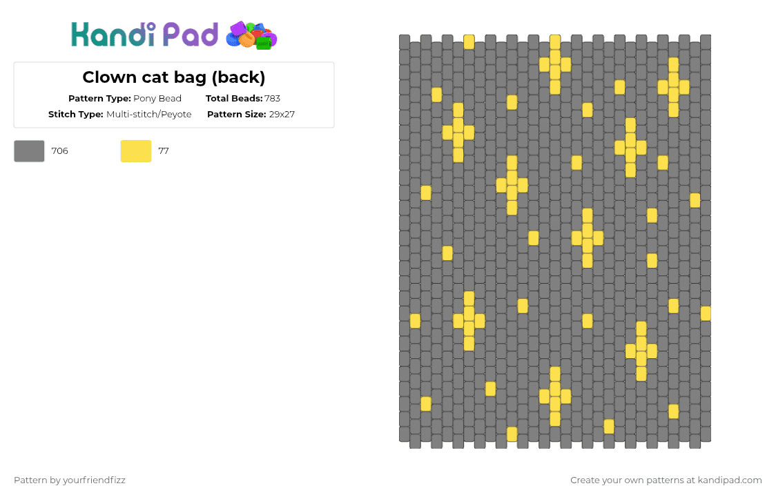 Clown cat bag (back) - Pony Bead Pattern by yourfriendfizz on Kandi Pad - gray