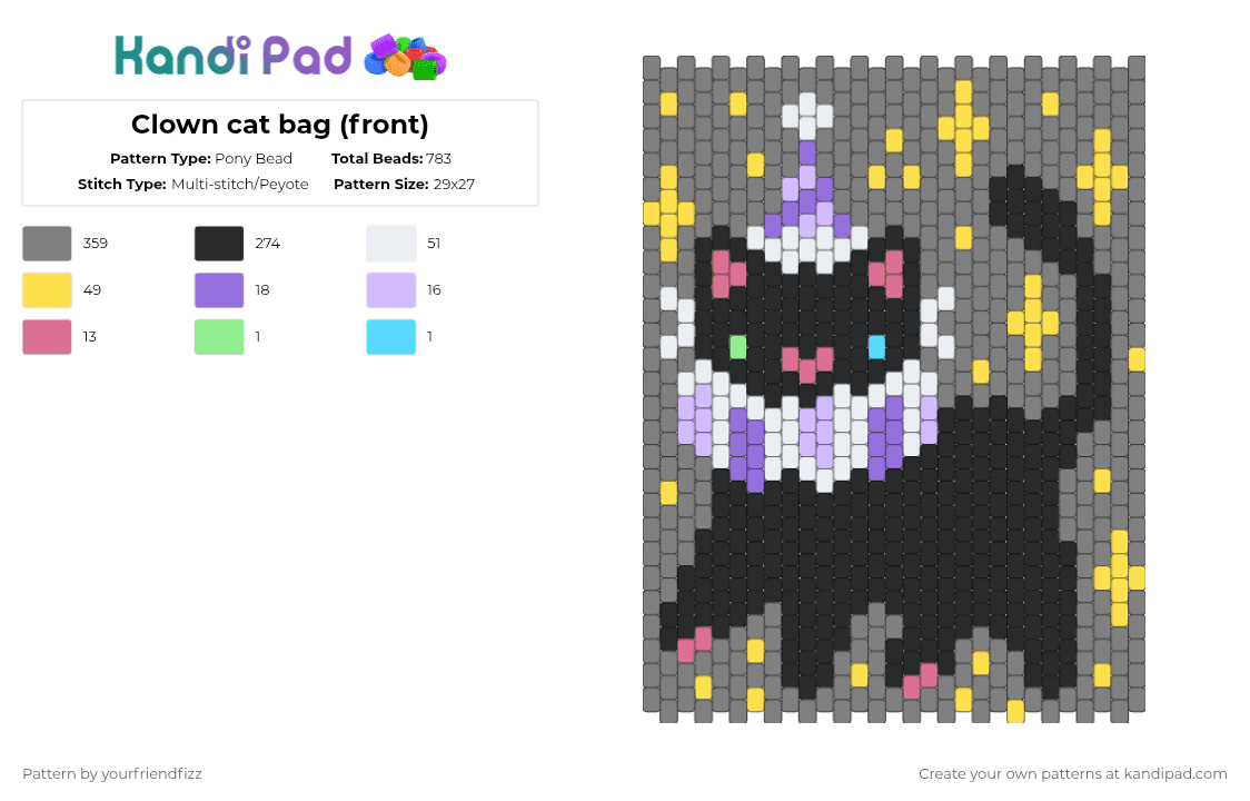 Clown cat bag (front) - Pony Bead Pattern by yourfriendfizz on Kandi Pad - gray
