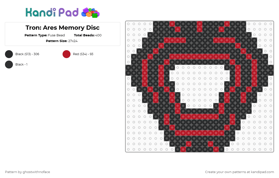 Tron: Ares Memory Disc Fuse Bead Pattern - Kandi Pad | Kandi Patterns ...