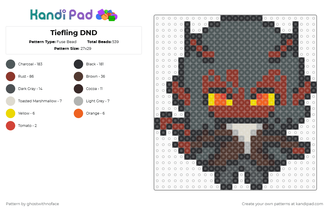Tiefling DND - Fuse Bead Pattern by ghostwithnoface on Kandi Pad - brown,red,pink,dnd,dungeons and dragons,tiefling,dungeonsanddragons