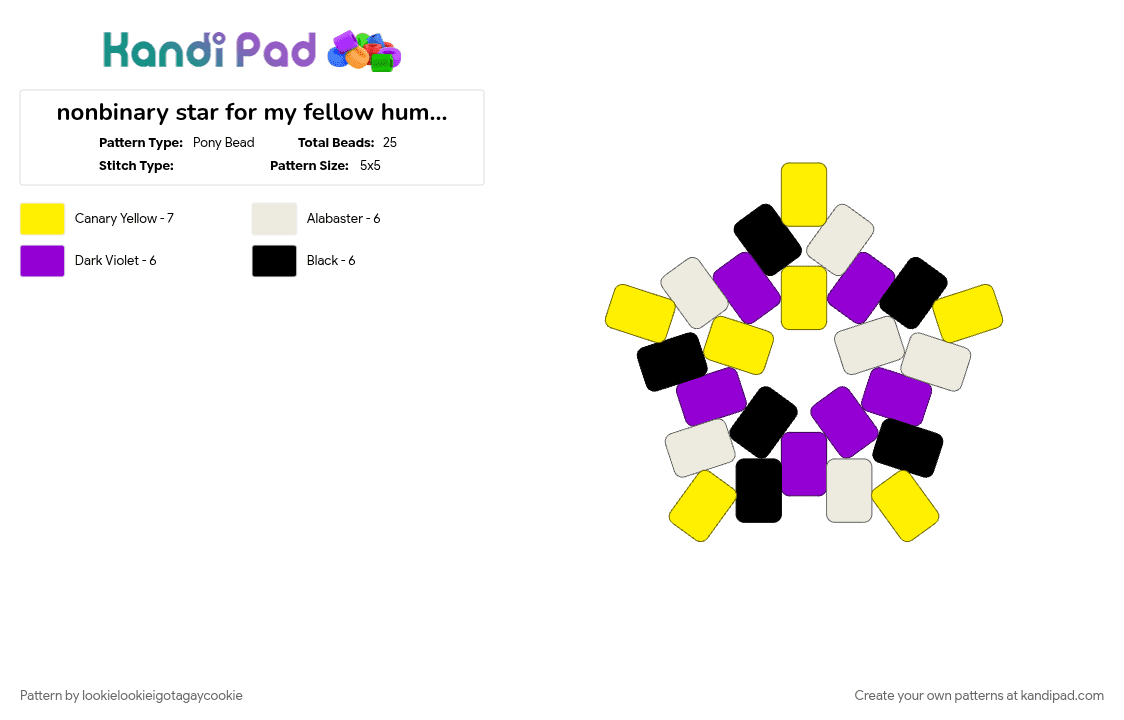 nonbinary star for my fellow humans :D - Pony Bead Pattern by lookielookieigotagaycookie on Kandi Pad - purple, yellow