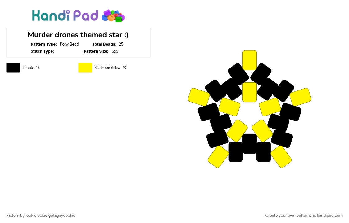 Murder drones themed star :) - Pony Bead Pattern by lookielookieigotagaycookie on Kandi Pad - black, yellow