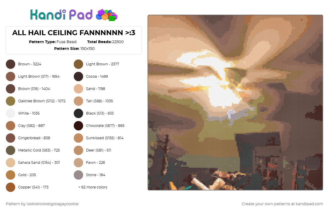 ALL HAIL CEILING FANNNNNN >:3 - Fuse Bead Pattern by lookielookieigotagaycookie on Kandi Pad - tan,brown,beige,meme,ceilingfan