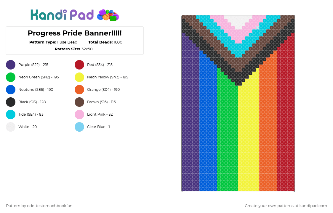 Progress Pride Banner!!!!! - Fuse Bead Pattern by lookielookieigotagaycookie on Kandi Pad - red,orange,yellow,colorful,lgbtq,pride,banner,love,kandi