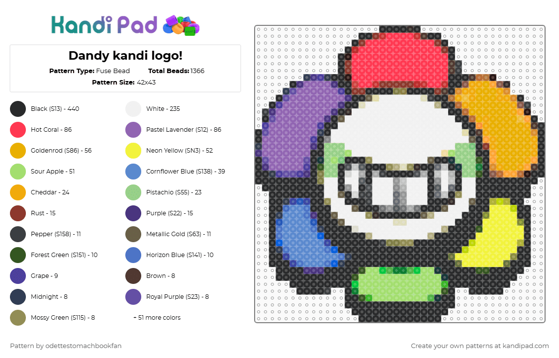 Dandy kandi logo! - Fuse Bead Pattern by lookielookieigotagaycookie on Kandi Pad - red,pink,yellow,green,colorful,dandy,dandysworld,kandi,roblox,love