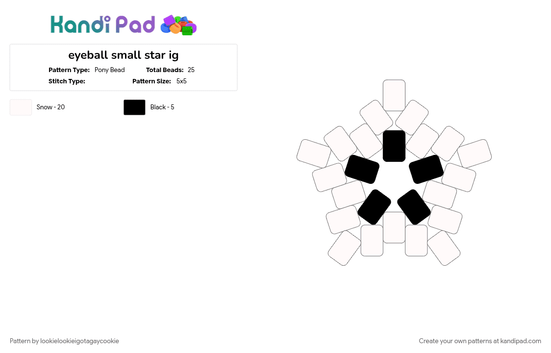 eyeball small star ig - Pony Bead Pattern by lookielookieigotagaycookie on Kandi Pad - white