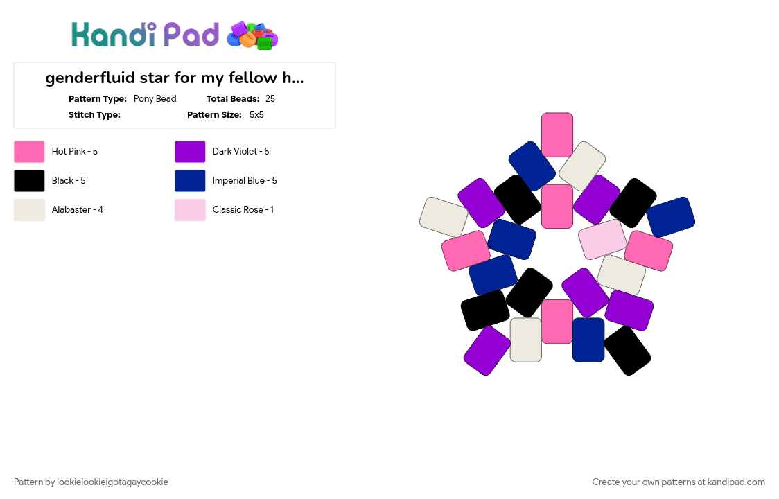 genderfluid star for my fellow humans >:) - Pony Bead Pattern by lookielookieigotagaycookie on Kandi Pad - pink, purple