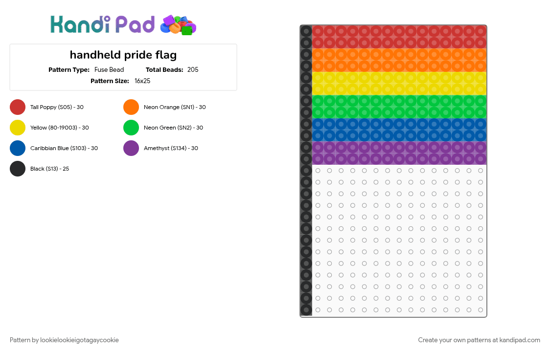 handheld pride flag - Fuse Bead Pattern by lookielookieigotagaycookie on Kandi Pad - colorful, green, orange, pink