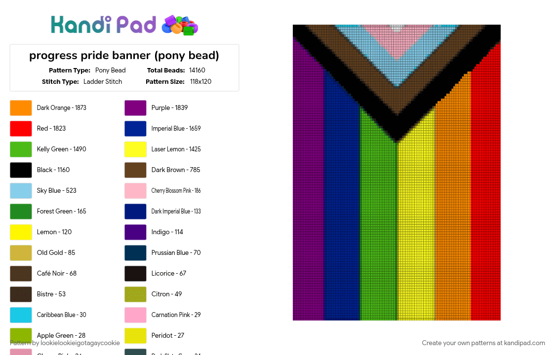 progress pride banner (pony bead) - Pony Bead Pattern by lookielookieigotagaycookie on Kandi Pad - banner, colorful, green, lgbtq, orange, pink, pride, purple, red