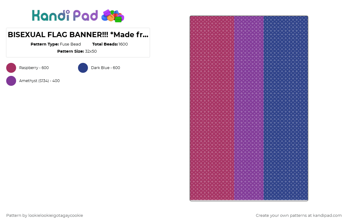 BISEXUAL FLAG BANNER!!! *Made from progress pride banner* - Fuse Bead Pattern by lookielookieigotagaycookie on Kandi Pad - banner, blue, kandi, lgbtq, love, pink, pride