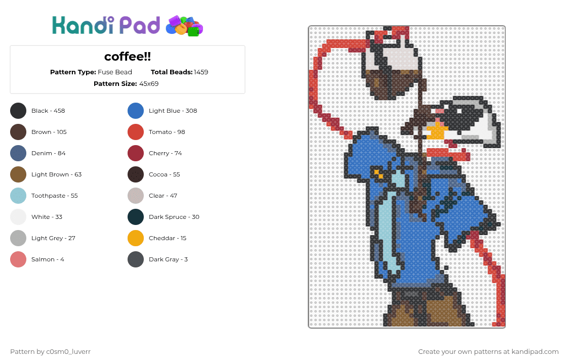 coffee!! - Fuse Bead Pattern by tr1p_m1ne_xp on Kandi Pad - red,brown,blue,coffee,pretty lady x3,black