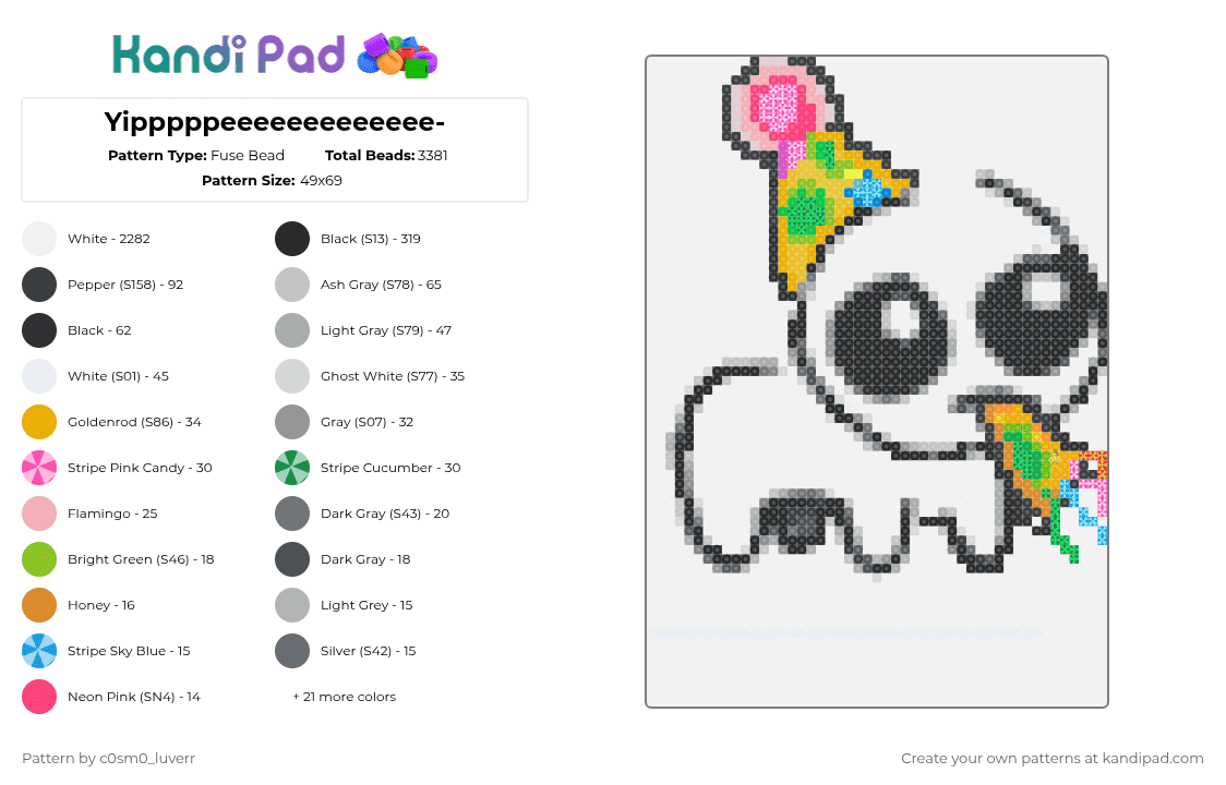Yipppppeeeeeeeeeeeee- - Fuse Bead Pattern by tr1p_m1ne_xp on Kandi Pad - white,beige,orange,colorful,pink,blue,green,yellow,black,gray