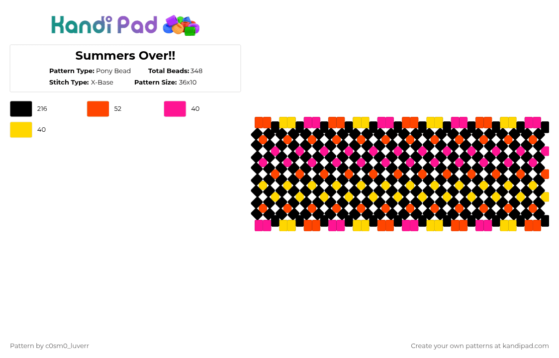 Summers Over!! - Pony Bead Pattern by tr1p_m1ne_xp on Kandi Pad - black,red,yellow,pink,orange,tvgirl