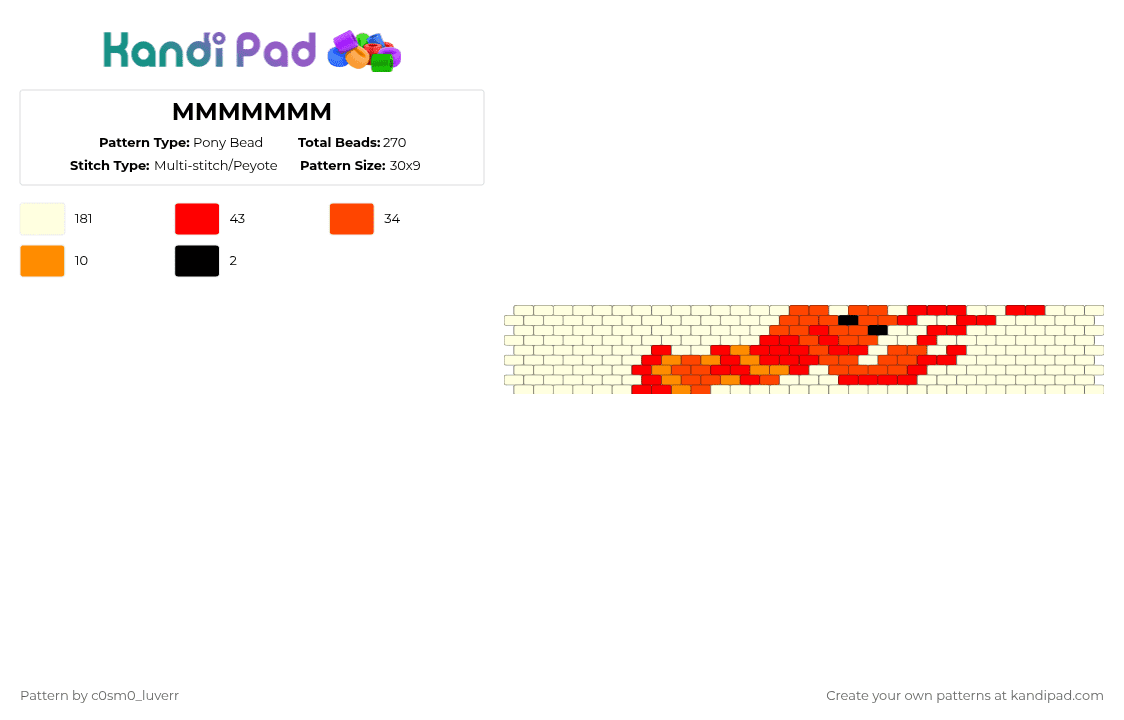MMMMMMM - Pony Bead Pattern by tr1p_m1ne_xp on Kandi Pad - white,red,cotdlobsters,yellow,light red