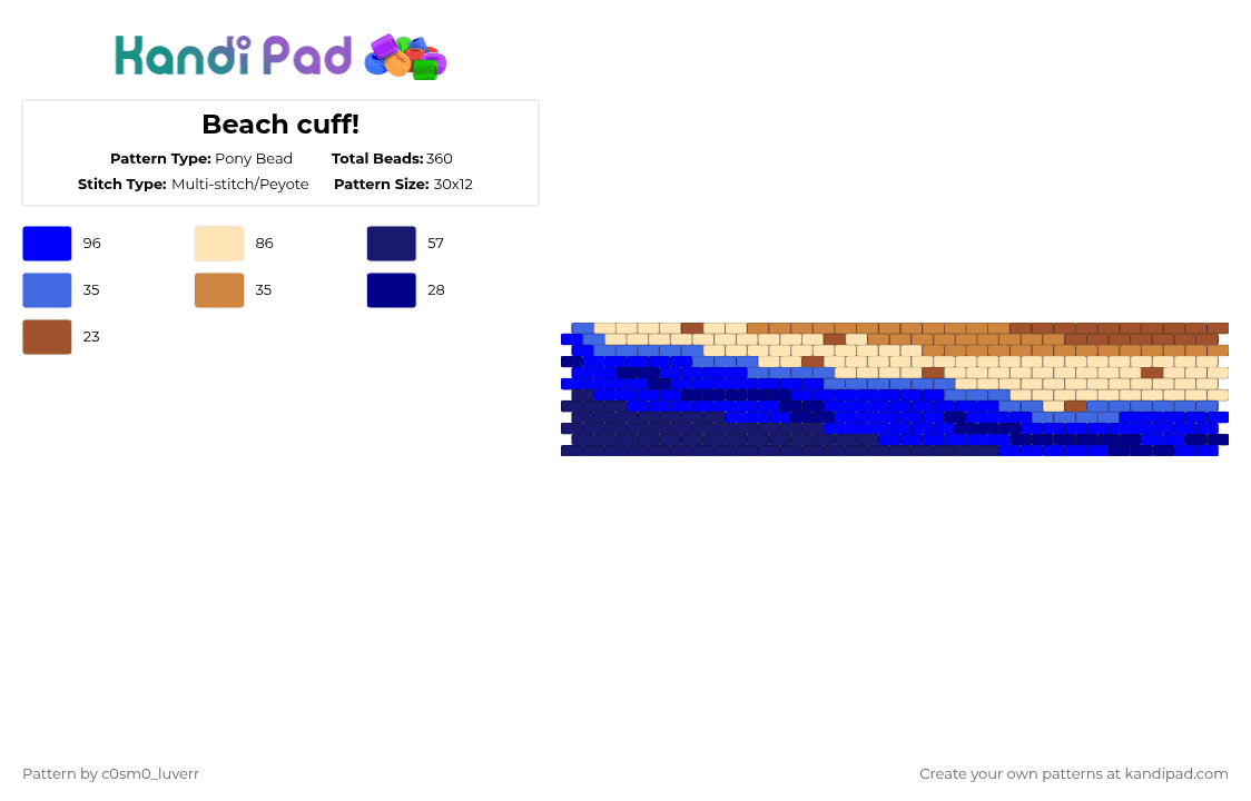 Beach cuff! - Pony Bead Pattern by tr1p_m1ne_xp on Kandi Pad - purple,beige,water,blue,tan