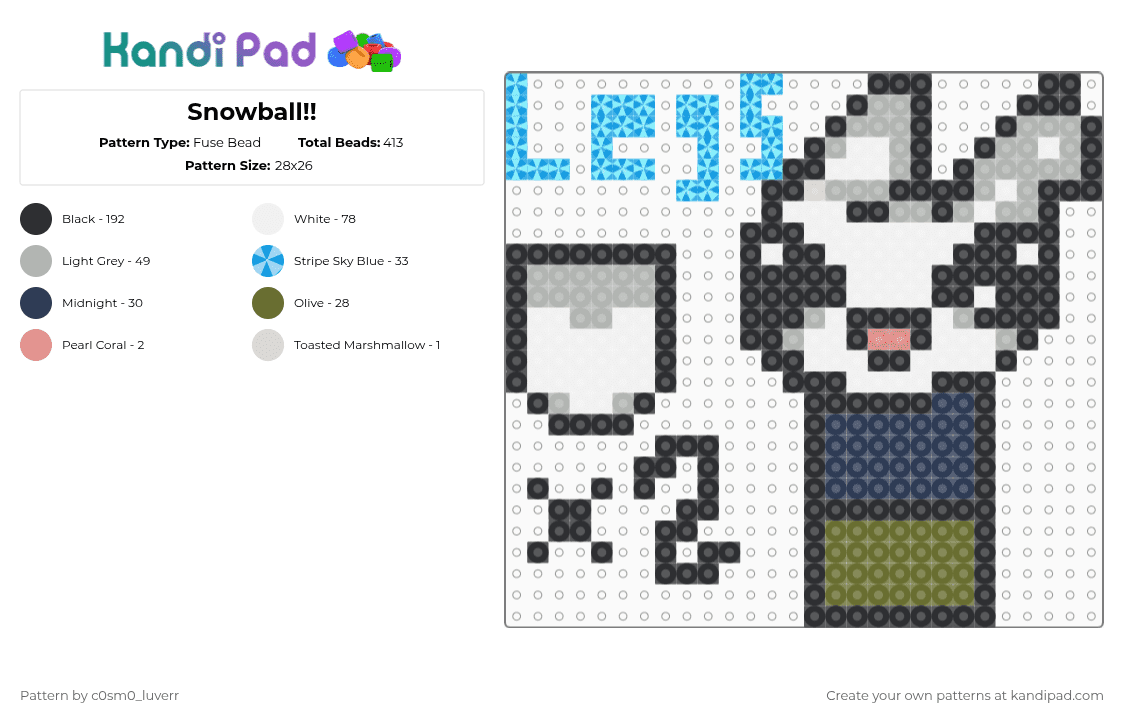 Snowball!! - Fuse Bead Pattern by tr1p_m1ne_xp on Kandi Pad - black,beige,uhh idk