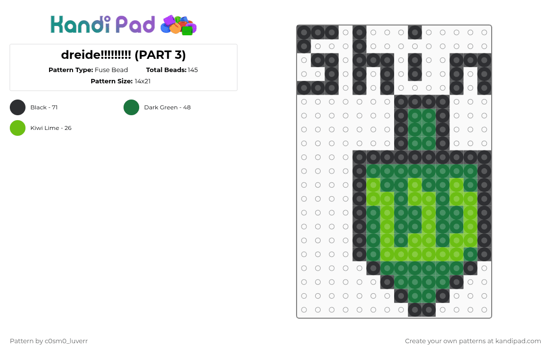 dreide!!!!!!!!! (PART 3) - Fuse Bead Pattern by tr1p_m1ne_xp on Kandi Pad - black,green,cotdhanukkah2025,dreidel,purple