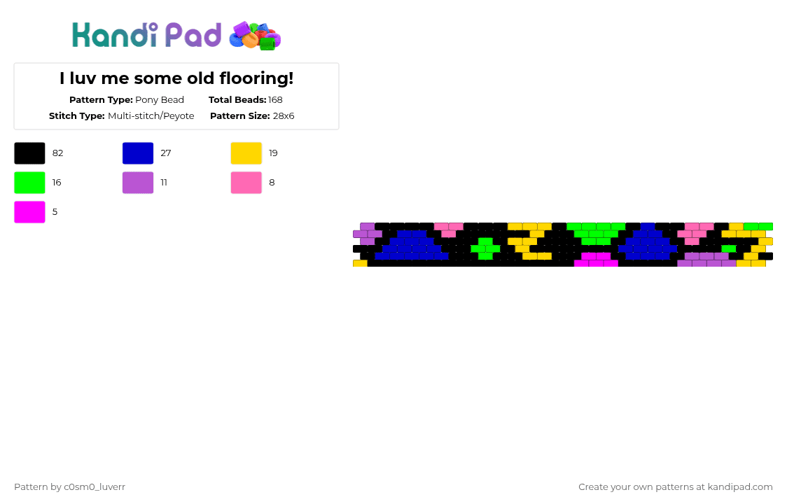 I luv me some old flooring! - Pony Bead Pattern by tr1p_m1ne_xp on Kandi Pad - pink,purple,cotdpast,yellow,green,blue,idkhowtotag