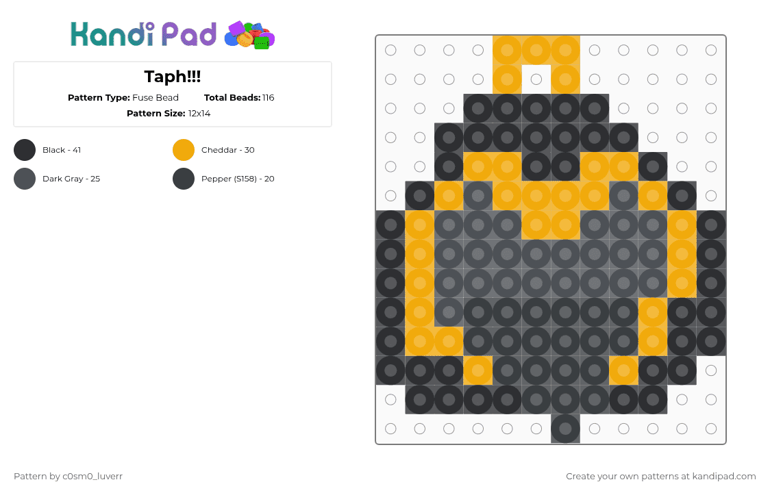 Taph!!! - Fuse Bead Pattern by tr1p_m1ne_xp on Kandi Pad - orange,gray,taph,hotperson,black,yellow