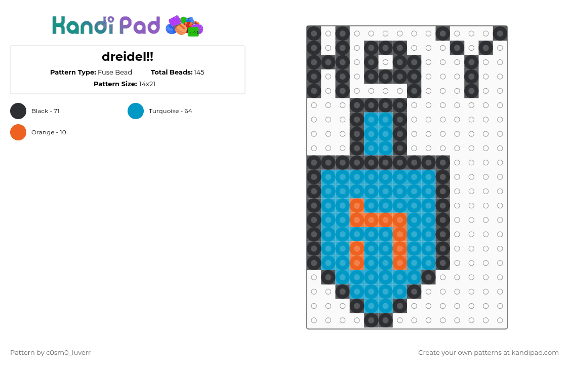 dreidel!! - Fuse Bead Pattern by tr1p_m1ne_xp on Kandi Pad - light blue,cotdhanukkah2025,dreidel,blue