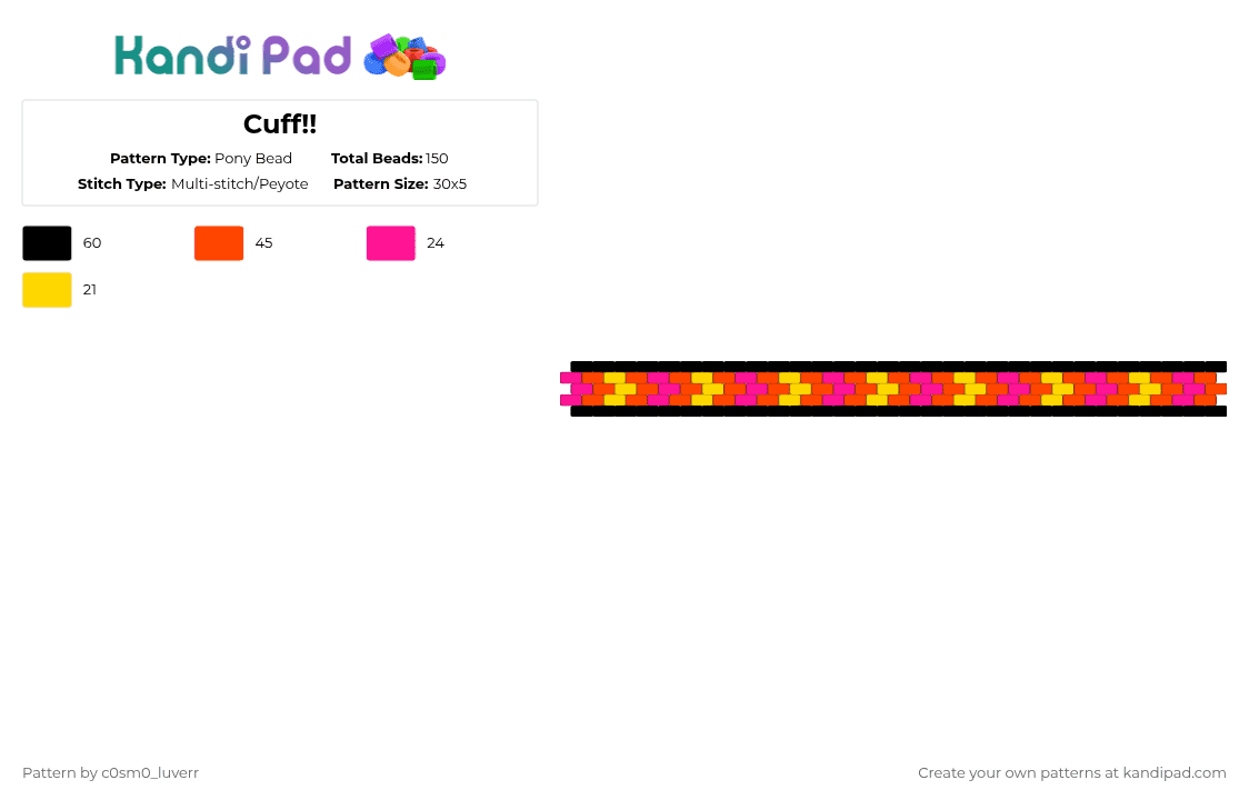 Cuff!! - Pony Bead Pattern by tr1p_m1ne_xp on Kandi Pad - red,tvgirl,black,orange,pink