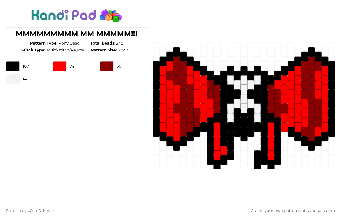 MMMMMMMMM MM MMMMM!!! - Pony Bead Pattern by tr1p_m1ne_xp on Kandi Pad - red,black,white,bowtie,bow
