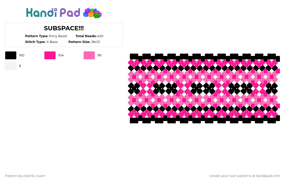 SUBSPACE!!! - Pony Bead Pattern by tr1p_m1ne_xp on Kandi Pad - pink,pretty dude x3,white,black,hot pink,cuff
