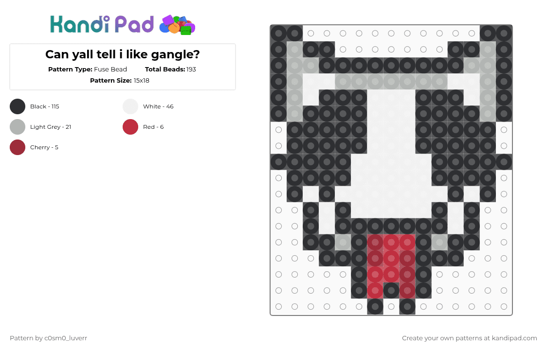 Can yall tell i like gangle? - Fuse Bead Pattern by tr1p_m1ne_xp on Kandi Pad - black,white,red,beige,pretty lady x3