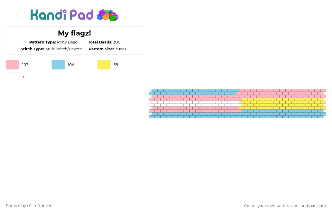 My flagz! - Pony Bead Pattern by tr1p_m1ne_xp on Kandi Pad - light blue,pink,pan,trans,yellow,blue,white