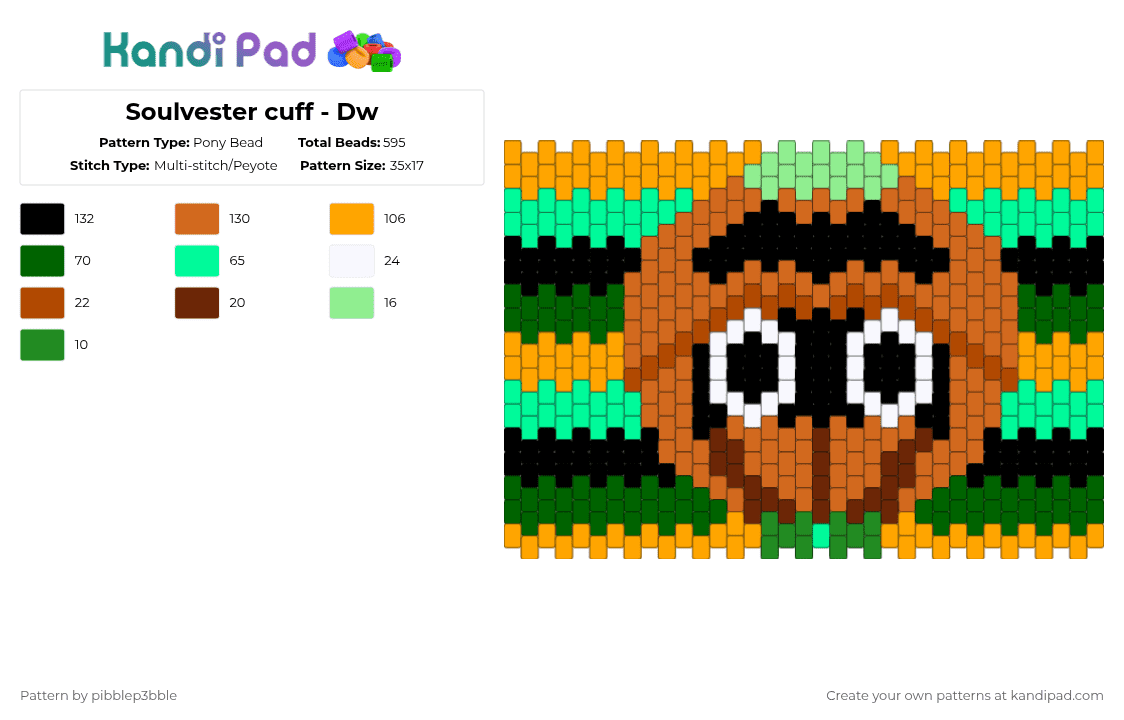 Soulvester cuff - Dw - Pony Bead Pattern by pibblep3bble on Kandi Pad - orange,dandys world,holiday,cute,spooky