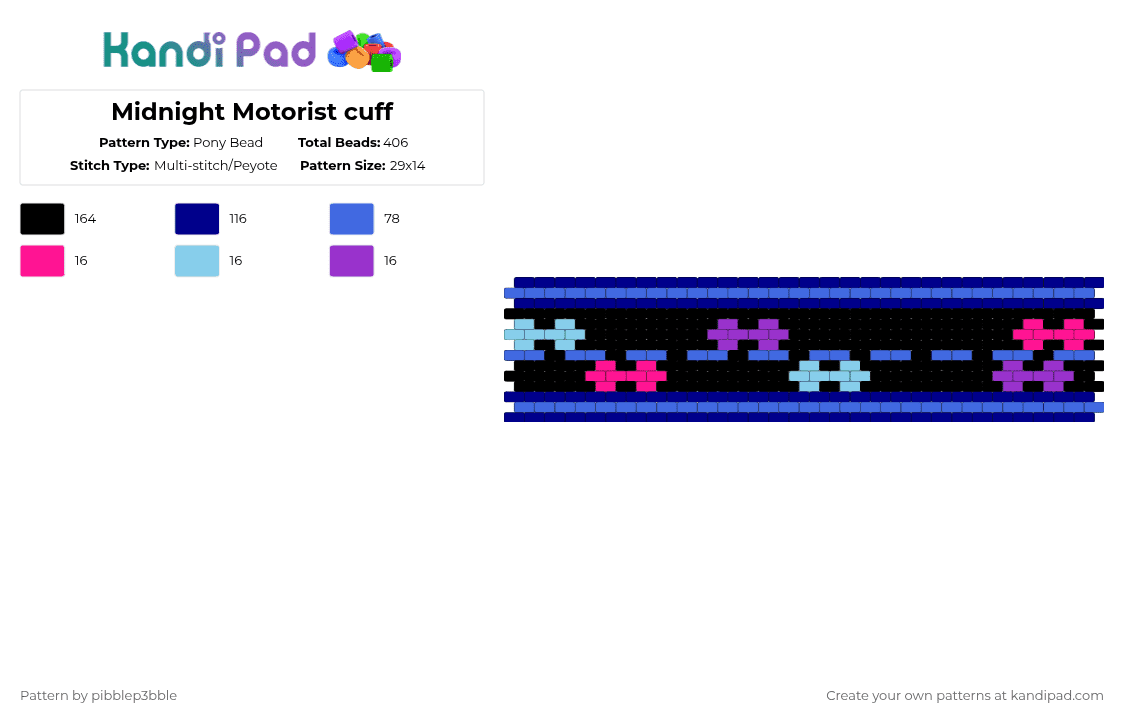 Midnight Motorist cuff - Pony Bead Pattern by pibblep3bble on Kandi Pad - blue,purple,fnaf,games,vroom vroom