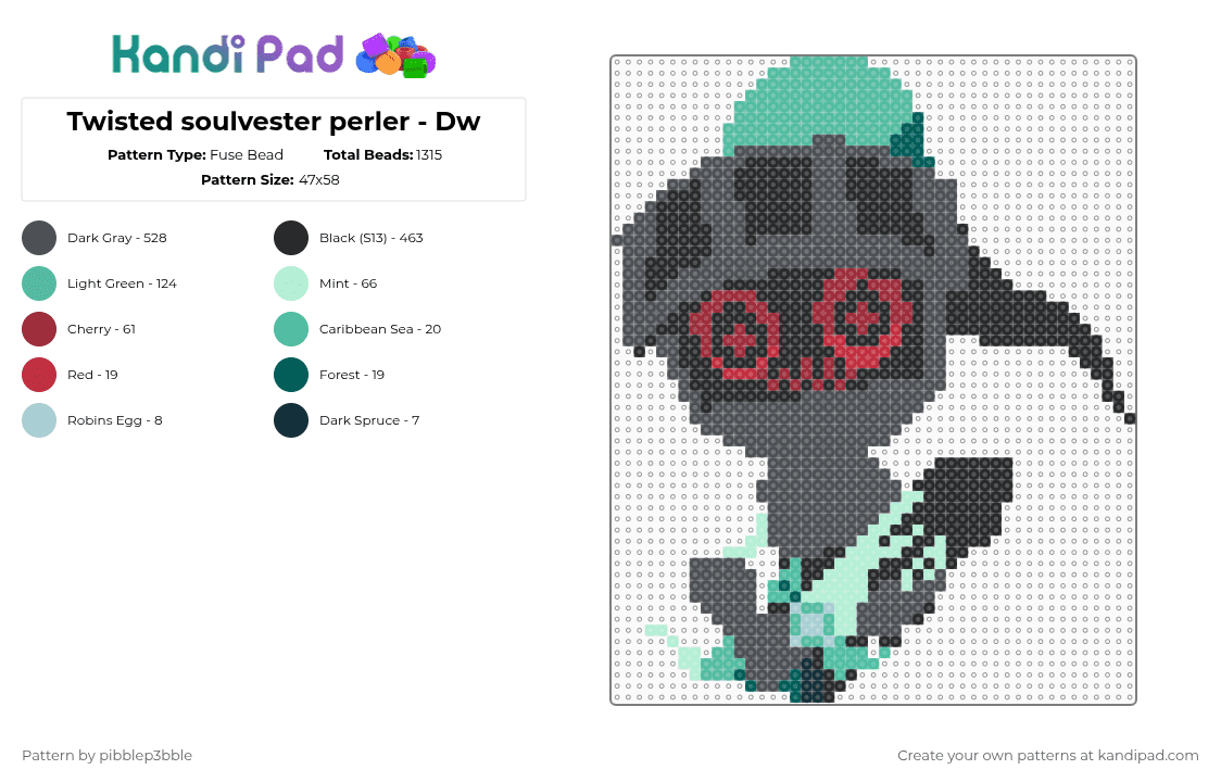 Twisted soulvester perler - Dw - Fuse Bead Pattern by pibblep3bble on Kandi Pad - gray,dandys world,cute,spooky,holiday,games