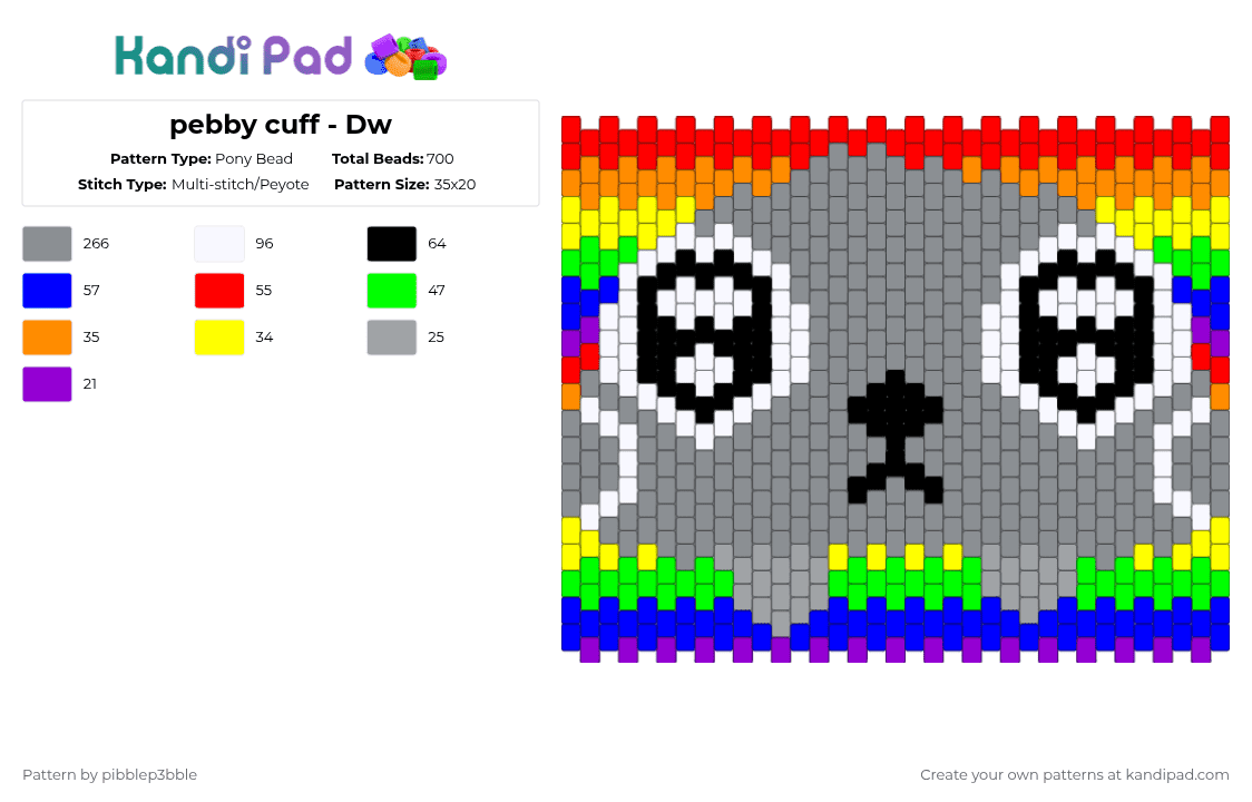 pebby cuff - Dw - Pony Bead Pattern by pibblep3bble on Kandi Pad - gray,dandys world,cute,animals,games