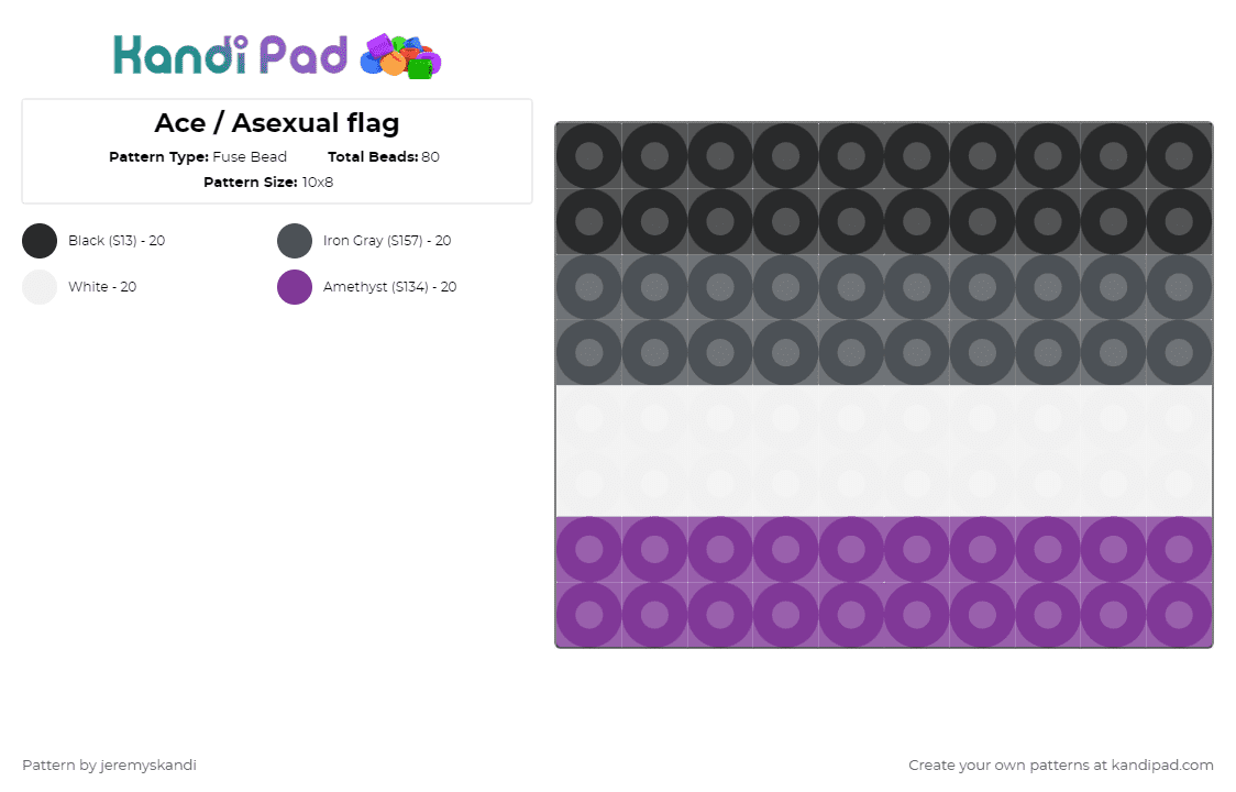 Ace / Asexual flag - Fuse Bead Pattern by jeremyskandi on Kandi Pad - purple,pink