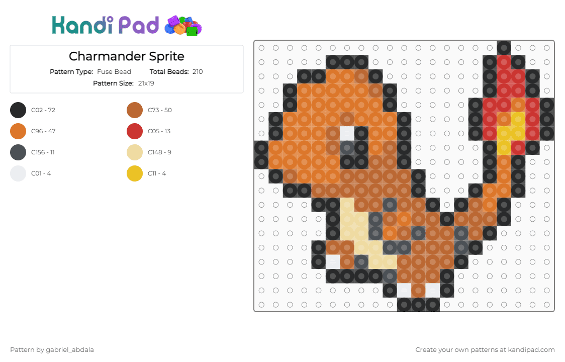 Charmander Sprite - Fuse Bead Pattern by gabriel_abdala on Kandi Pad - orange,tan