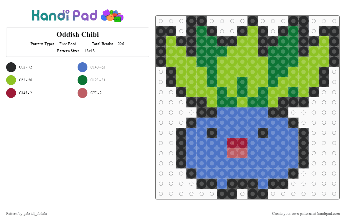 Oddish Chibi - Fuse Bead Pattern by gabriel_abdala on Kandi Pad - blue,green