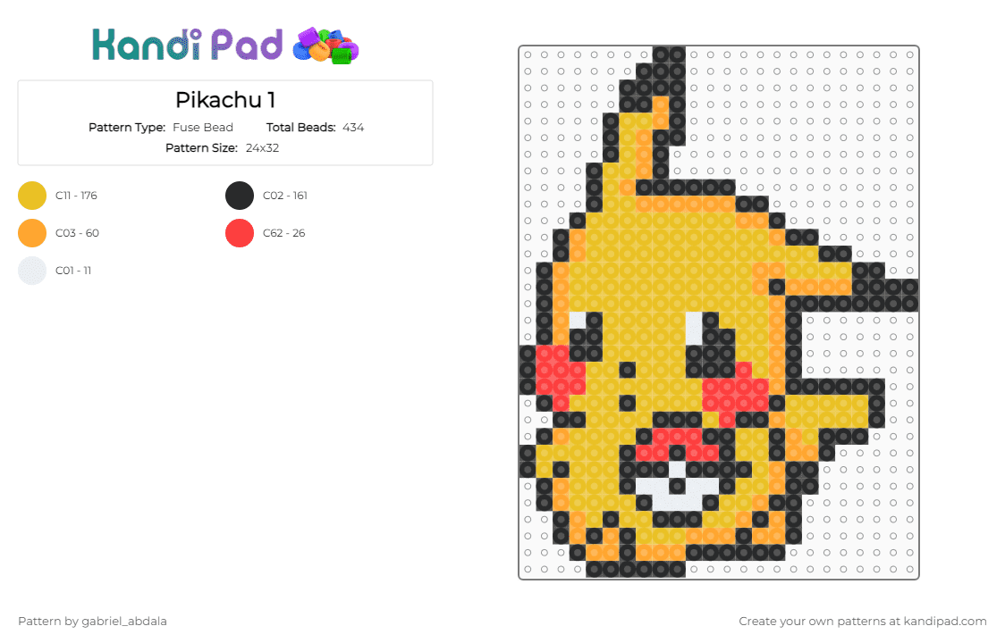 Pikachu 1 - Fuse Bead Pattern by gabriel_abdala on Kandi Pad - yellow