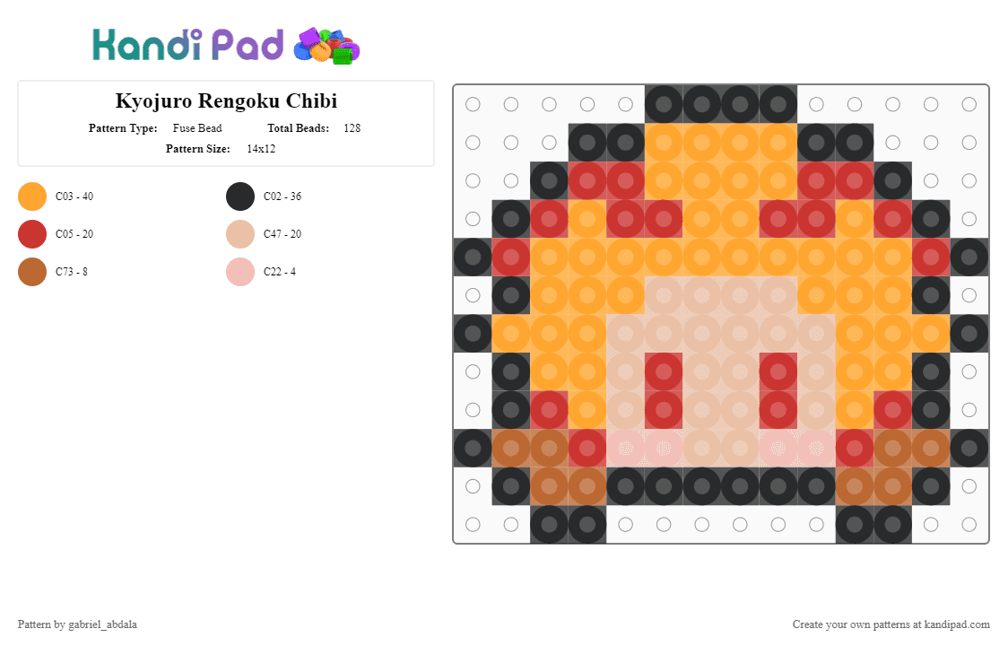 Kyojuro Rengoku Chibi - Fuse Bead Pattern by gabriel_abdala on Kandi Pad - orange,beige