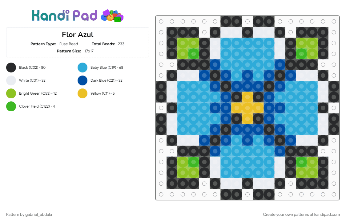 Flor Azul - Fuse Bead Pattern by gabriel_abdala on Kandi Pad - blue, light blue