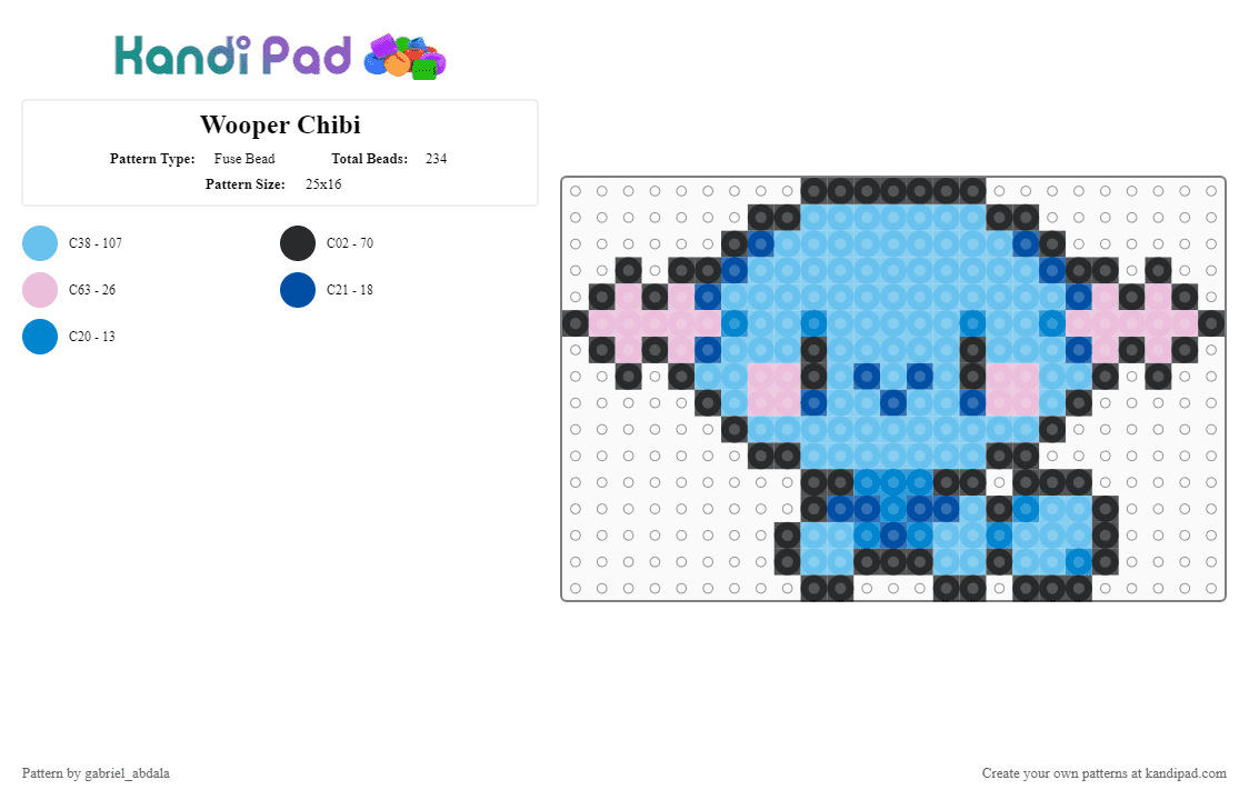 Wooper Chibi - Fuse Bead Pattern by gabriel_abdala on Kandi Pad - light blue