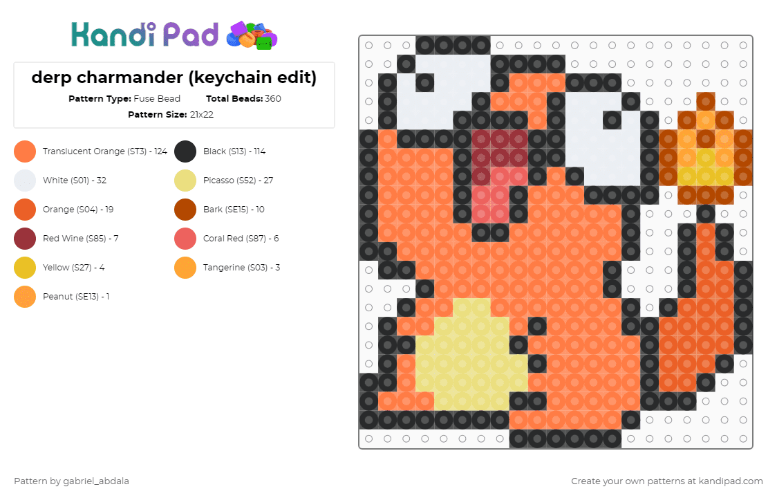 derp charmander (keychain edit) - Fuse Bead Pattern by gabriel_abdala on Kandi Pad - orange