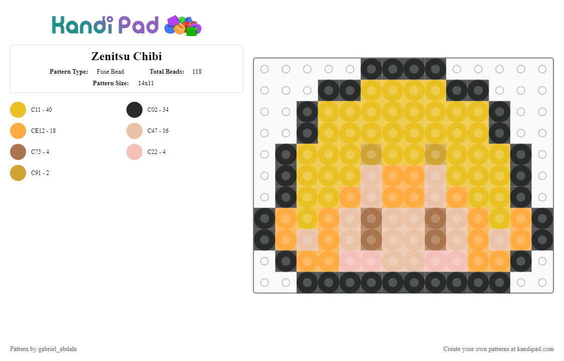 Zenitsu Chibi - Fuse Bead Pattern by gabriel_abdala on Kandi Pad - beige,yellow,orange