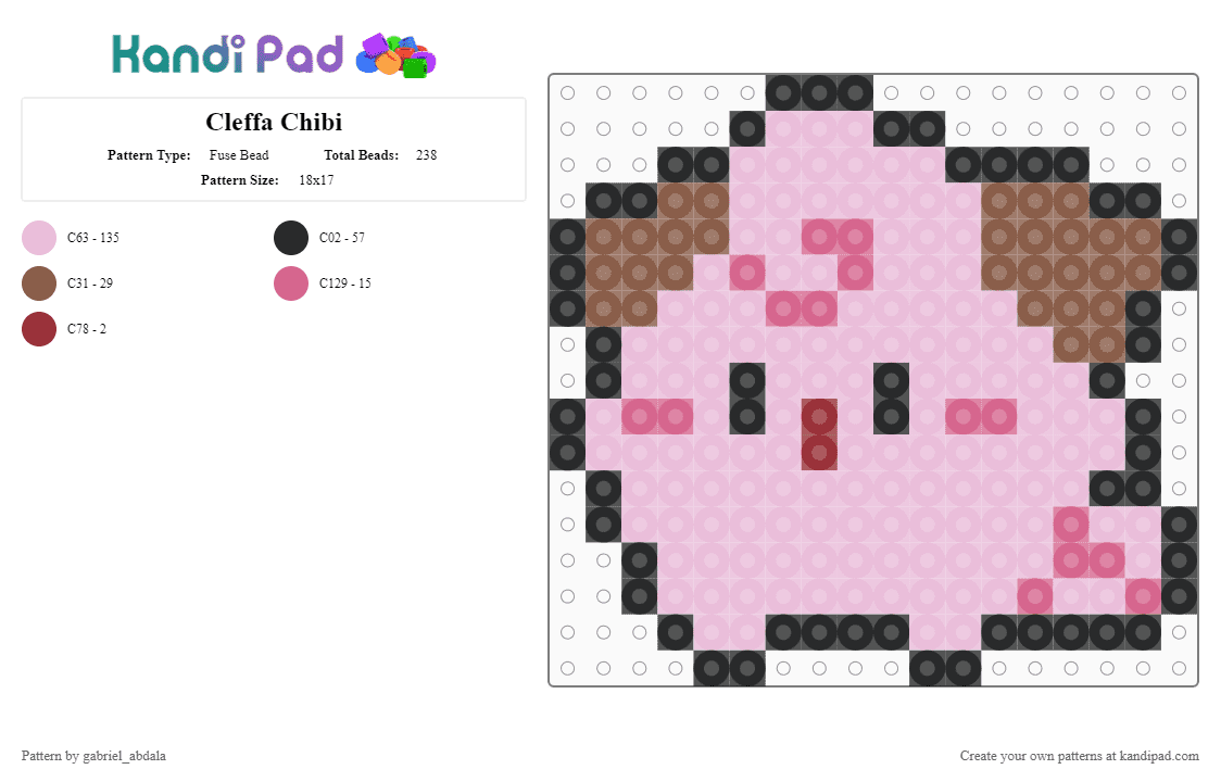 Cleffa Chibi - Fuse Bead Pattern by gabriel_abdala on Kandi Pad - pink